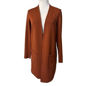 Carolina Belle Montreal Rust Orange Brown Long Cardigan Duster Jacket XS NEW
